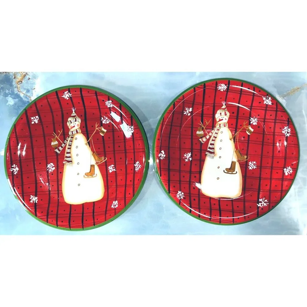 Snow Mates by Noble Excellence Christmas Holiday Plates Snowman and Snowflakes